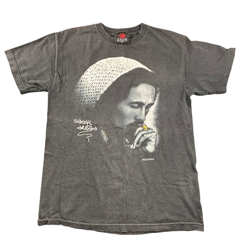 Vintage Bob Marley T-Shirt Medium Faded Black Natty Dread Y2K Tee Zion Rootswear